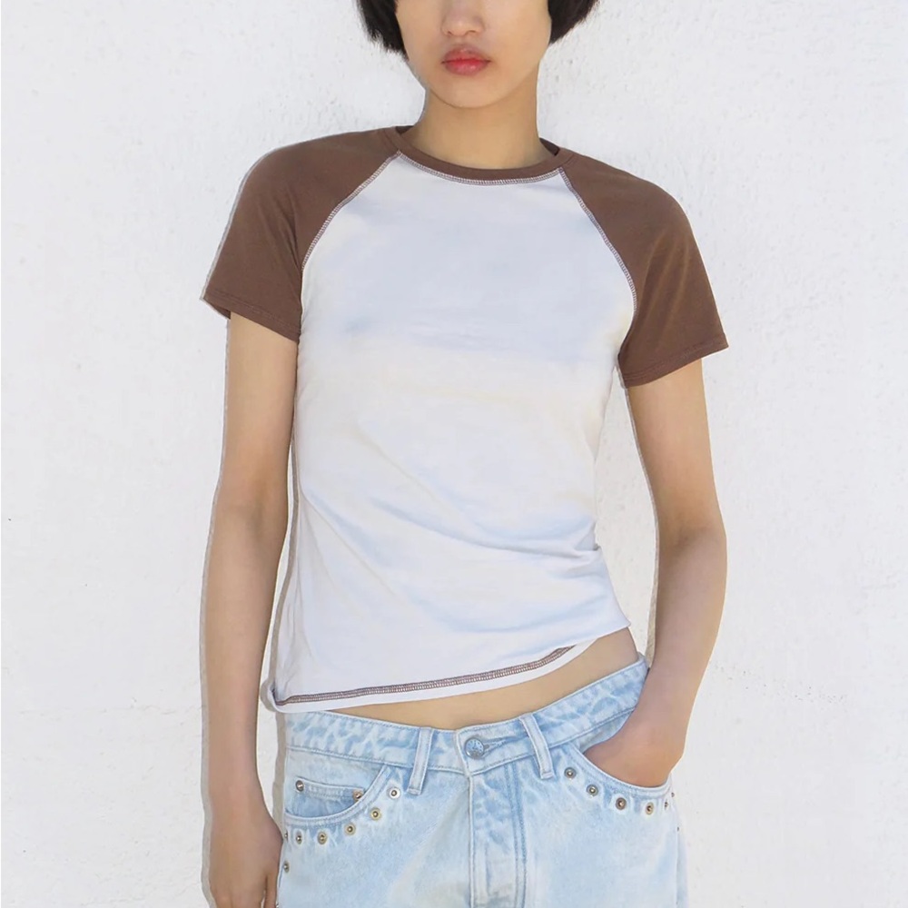 Paloma Wool White & Brown Raglan Short Sleeve Tee